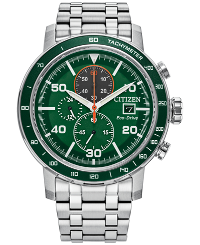 Citizen Eco-drive Men's Chronograph Weekender Stainless Steel Bracelet Watch 44mm In Green/silver