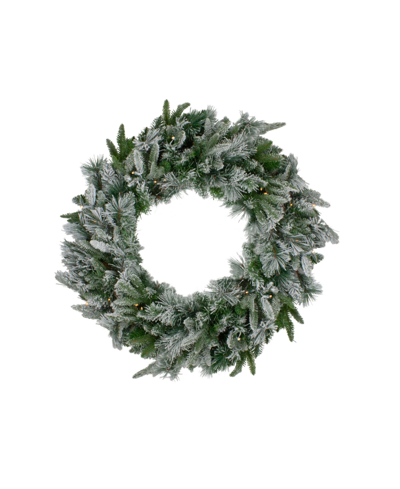 Northlight Pre-lit Flocked Rosemary Emerald Angel Pine Artificial Christmas Wreath In Green