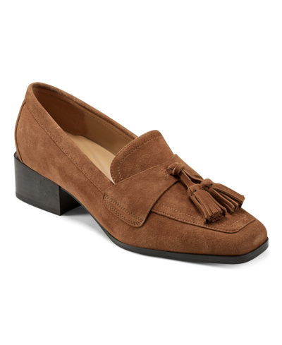 Easy Spirit Women's Eflex Drew Block Heel Slip-on Dress Loafers In Medium Brown Suede