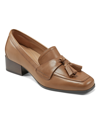 Easy Spirit Drew Block Heel Tassel Loafer In Medium Brown Leather