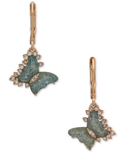 Lonna & Lilly Gold-tone Pave & Burgundy Stone Butterfly Drop Earrings In Green