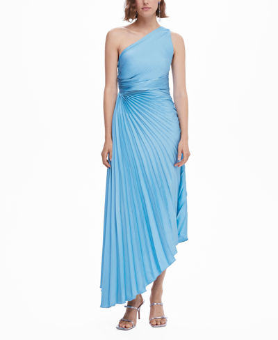 Mango Asymmetrical Pleated Dress Sky Blue