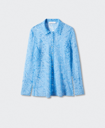 Mango Guipure Shirt With Bows Blue