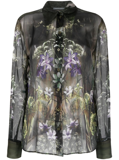 Alberta Ferretti Floral-print Silk Shirt In Grau