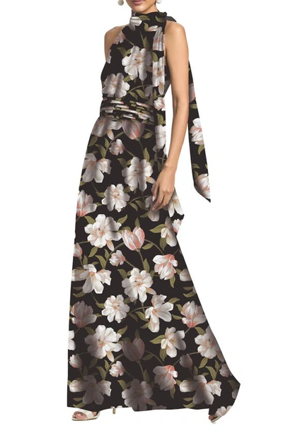 Sachin & Babi Kayla Halter Gown In Ebony Garden
