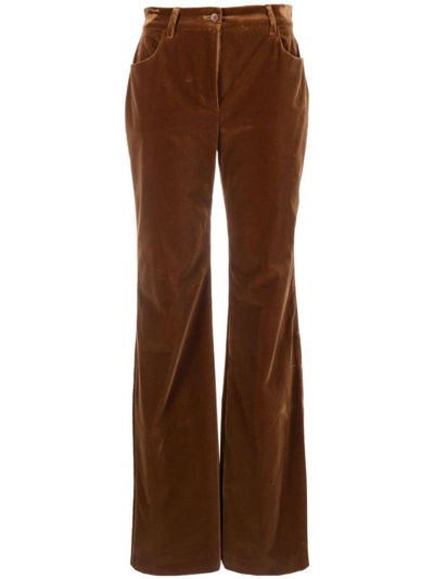 Alberta Ferretti Flared Velvet-effect Trousers In Brown