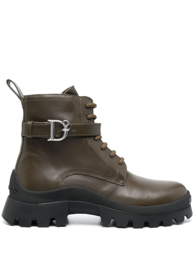 Dsquared2 Logo-buckle Detail Ankle Boots In Brown