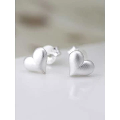 Pom Silver Scratched Puff Heart Stud Earrings In Metallic