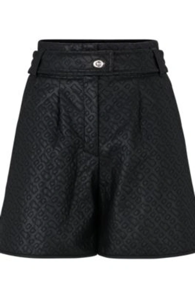 Hugo Boss Relaxed-fit Shorts In Monogram-embossed Faux Leather In Black
