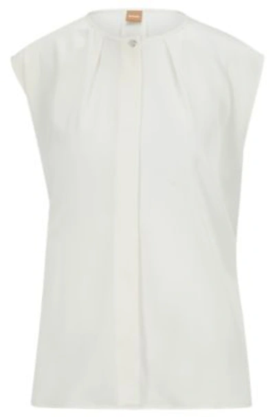 Hugo Boss Sleeveless Regular-fit Blouse In Stretch Silk In White