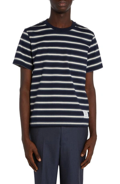Thom Browne Stripe-pattern Cotton T-shirt In Blue