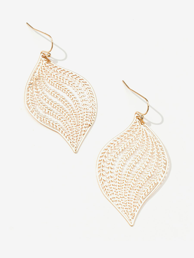 New York And Company Stamped Metal Leaf Drop Earrings In Gold