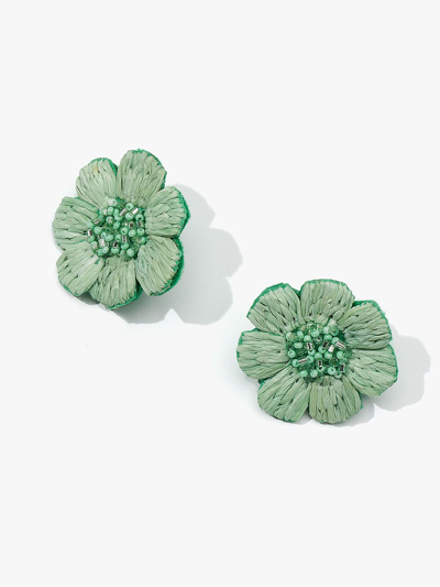 New York And Company Raffia Beaded Flower Stud In Minted Green