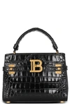 BALMAIN BALMAIN B-BUZZ 23 CROC EMBOSSED LEATHER TOP HANDLE BAG