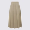 Auralee Beige Pleated Midi Skirt