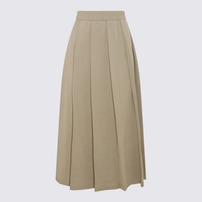 Auralee Beige Pleated Midi Skirt In Khaki Beige