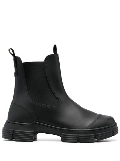 Ganni Rubber Ankle Boots In Black