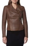 Andrew Marc Felix Leather Moto Jacket With Knit Panels In Sepia