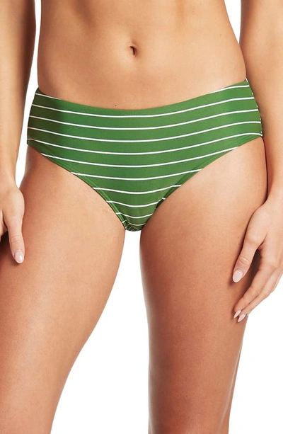 Sea Level Stripe Mid Rise Bikini Bottoms In Green