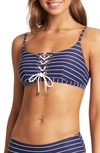 Sea Level Stripe Lace-up Bikini Top In Navy