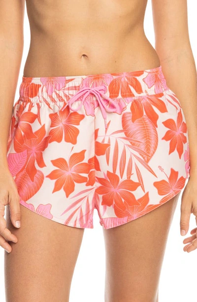 Roxy Floral Cover-up Shorts In Pale Dogwood Hibiscus