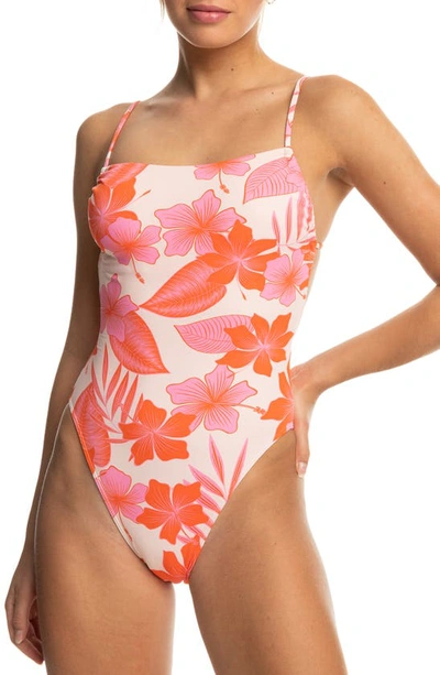 Roxy Beach Classics Strappy One-piece Swimsuit In Pale Dogwood Hibiscus