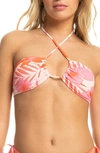 Roxy Beach Classics Floral Ruched Bikini Top In Pale Dogwood