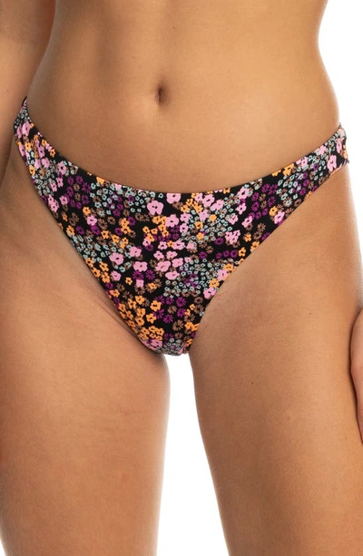 Roxy Beach Classics Floral Bikini Bottoms In Anthracite Floral Daze
