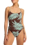 Roxy Palm Cruz Cinched One-piece Swimsuit In Bitter Chocolate Palmeria