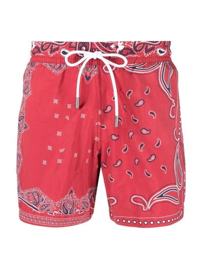 Etro Pantaloncino Mare Bandana Printed Swim Shorts In Red