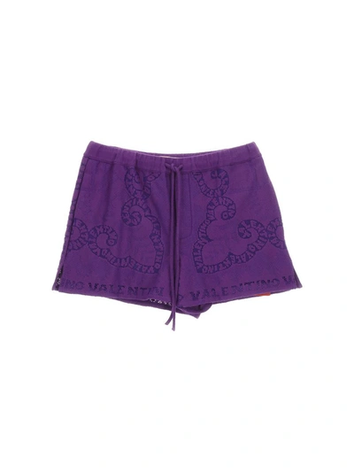 Valentino Drawstring Lace-detail Shorts In Purple