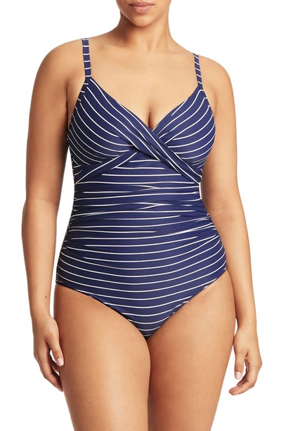 Sea Level Twist Front Dd- & E-cup Multifit One-piece Swimsuit In Navy
