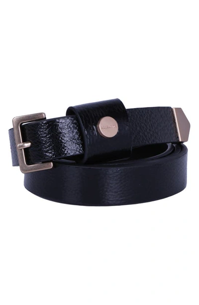 Allsaints Logo Stud Leather Belt In Black Warm Brass