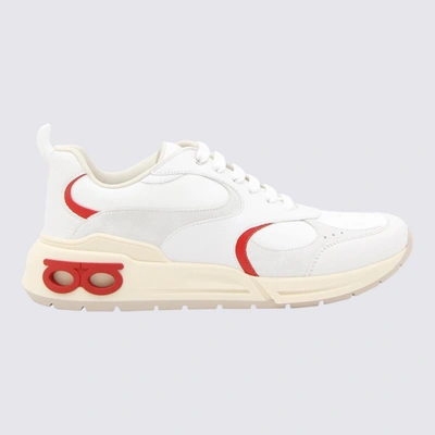 Ferragamo White And Red Leather Trainers
