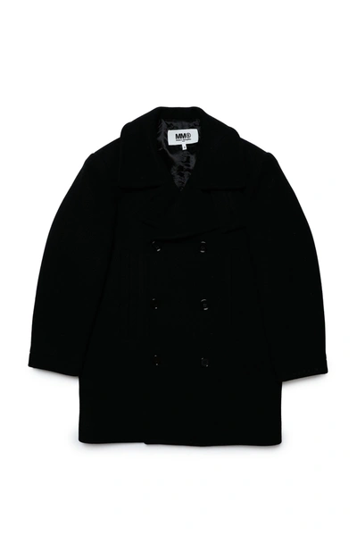 Mm6 Maison Margiela Kids' Mm6j55u Jacket Maison Margiela Double-breasted Wool-blend Cloth Coat In Black