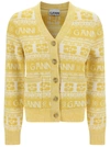 Ganni Logo Wool Mix Cardigan Maize Xs