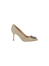 Manolo Blahnik Hangisi 70 Beige Leather Pumps