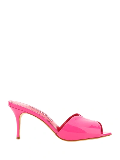 Manolo Blahnik Women's Houramu 70mm Patent Leather Mules In Pink