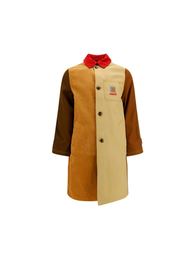 Marni X Carhartt Corduroy Buttoned Shirt Coat In Brown