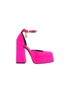 Versace Medusa Aevitas 120 Satin Platform Pumps In Deep Fuxia-oro