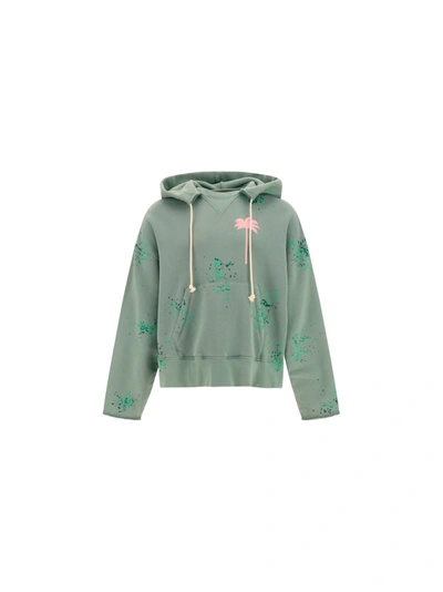 Palm Angels Palm-tree-print Hoodie In Green