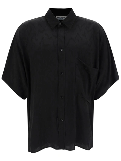 Saint Laurent Silk-jacquard Shirt In Black