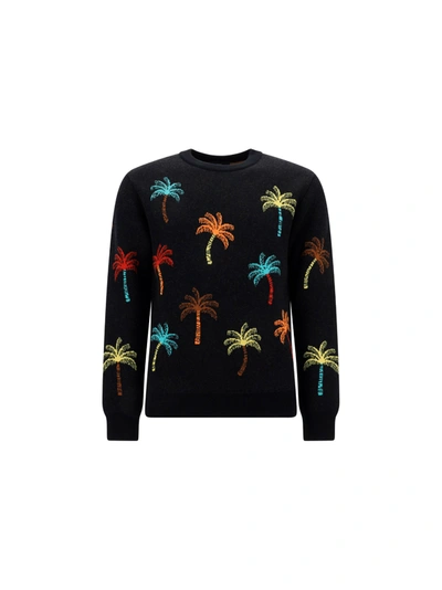 Alanui Palm Tree Crew Neck Sweatshirt In Black/multi