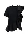 Alexander Mcqueen Mixed Media Ruffle Detail Cotton Top