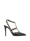 Valentino Studded Strappy Leather Pumps In Black