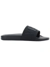 Valentino Logo Slide Sandals In Nero/nero