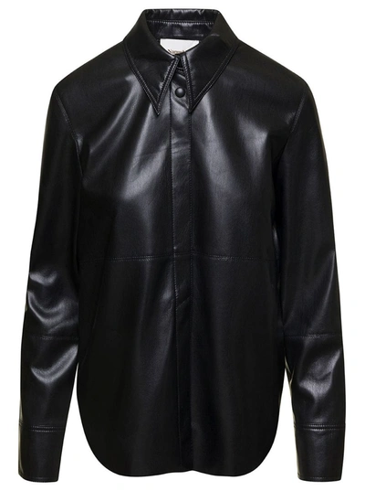 NANUSHKA 'NAUM' BLACK LONG-SLEEVE SHIRT WITH CONCEALED FASTENING IN FAUX LEATHER WOMAN