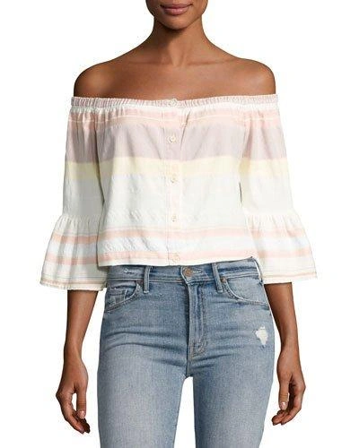 Mother Belle Striped Off-the-shoulder Crop Top In Sweet Southern Trouble