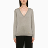 Valentino V Neck Long-sleeve Cashmere Sweater In Grey