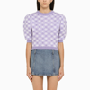 Alessandra Rich Check-pattern Rhinestone-embellished Knitted Top In Purple